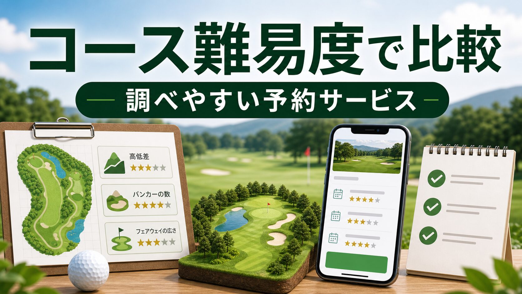 コース難易度を調べやすいゴルフ場予約サービス比較のアイキャッチ画像