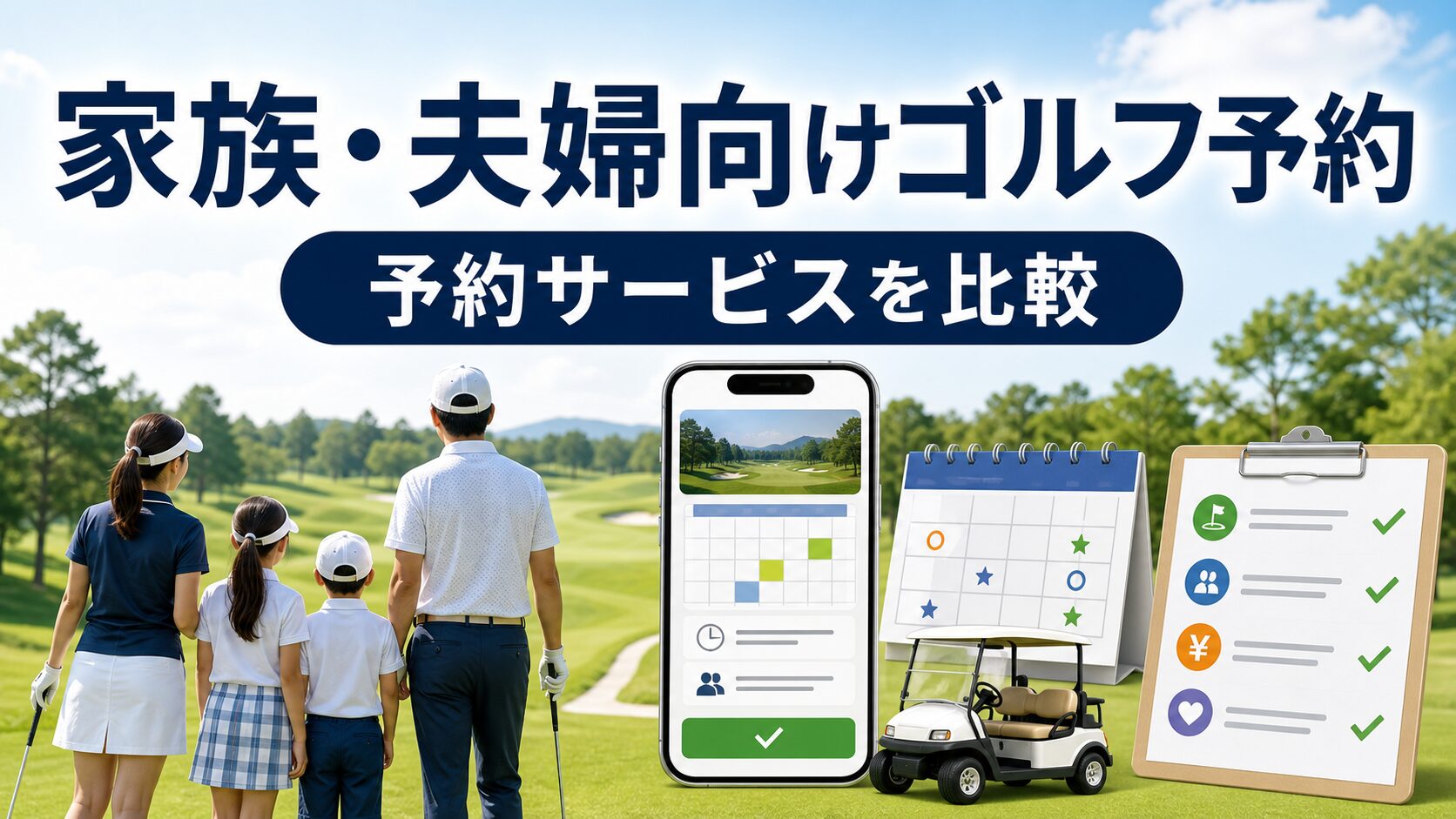 家族・夫婦向けゴルフ場予約サービス比較|楽天GORA・GDO・じゃらんゴルフの選び方のアイキャッチ画像