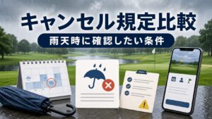 ゴルフ場予約サービスのキャンセル規定比較|雨天時に確認したい条件のアイキャッチ画像