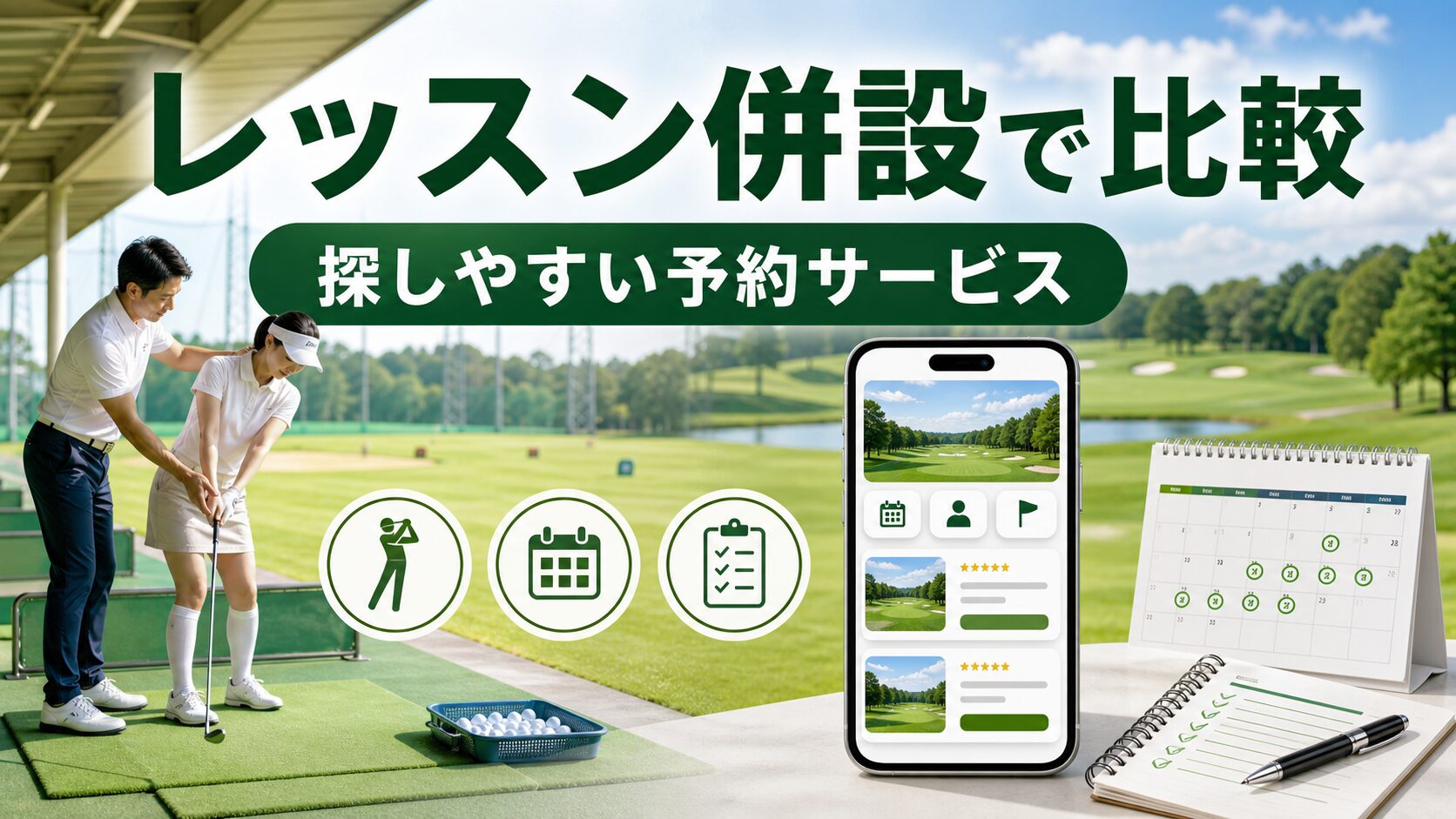 レッスン併設ゴルフ場を探しやすい予約サービス比較のアイキャッチ画像