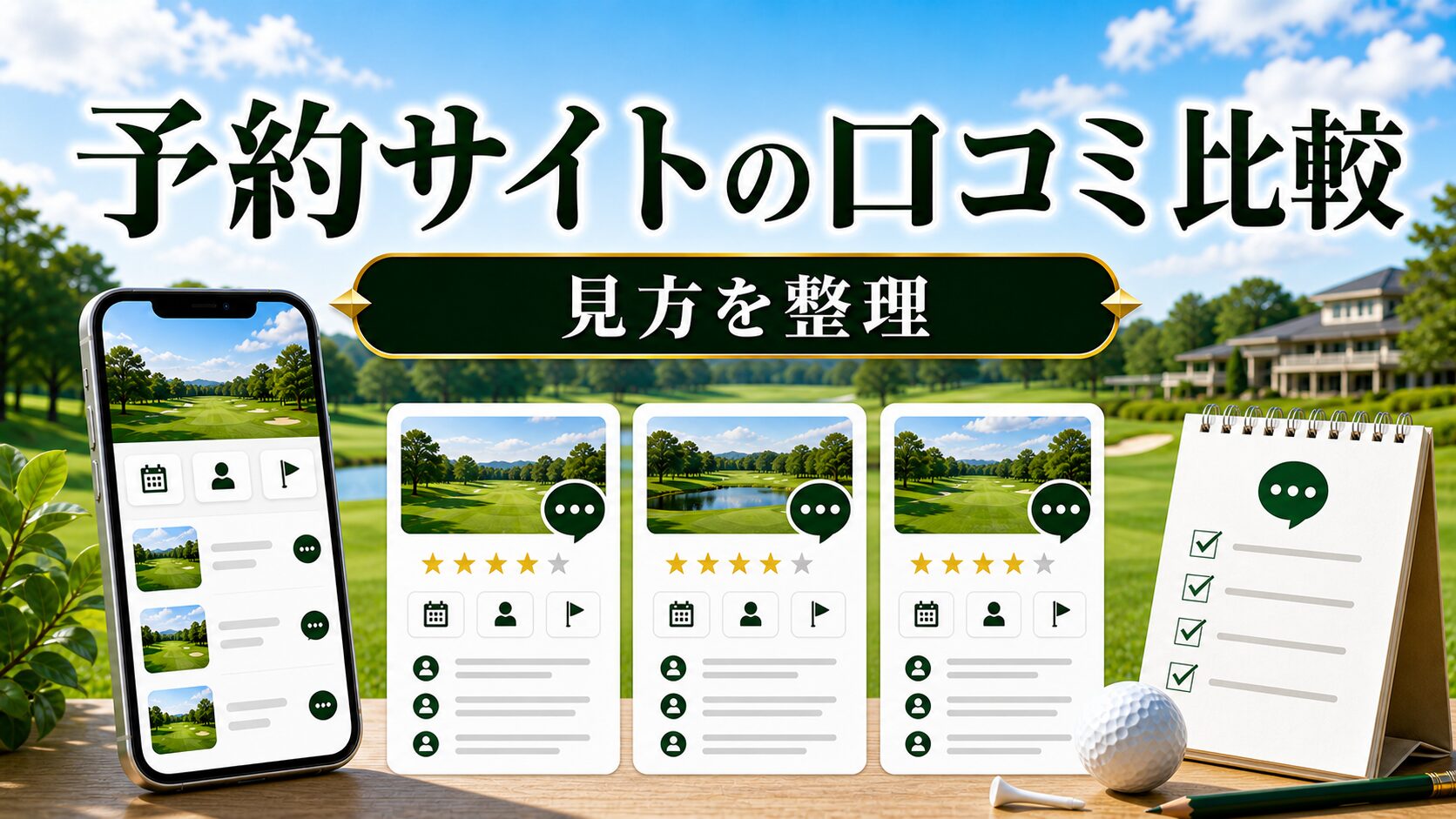 ゴルフ場予約サイトの口コミ比較|GDO・楽天GORA・じゃらんゴルフの見方のアイキャッチ画像