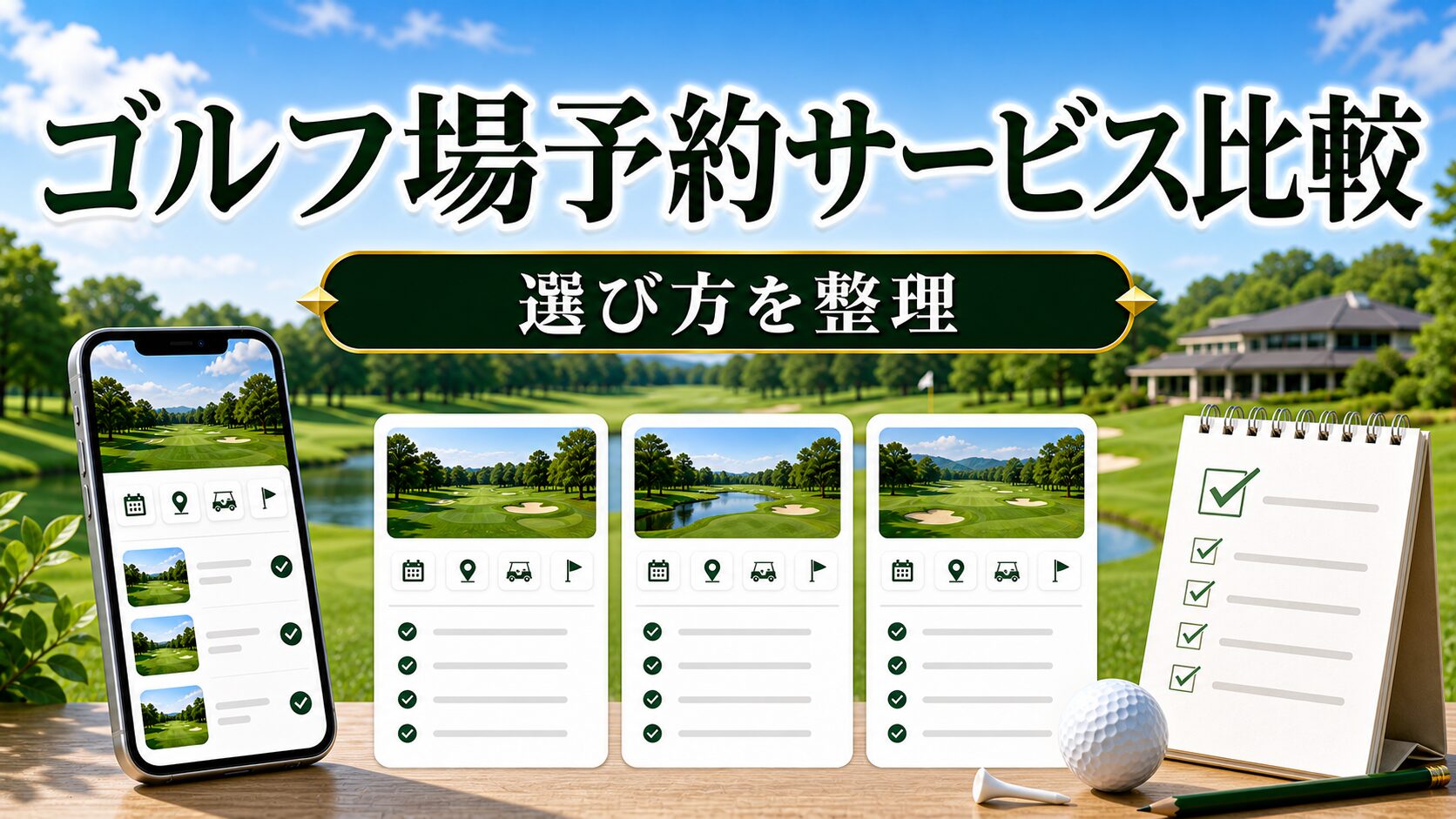 ゴルフ場予約サービス比較｜楽天GORA・GDO・じゃらんゴルフなど5サービスの選び方のアイキャッチ画像
